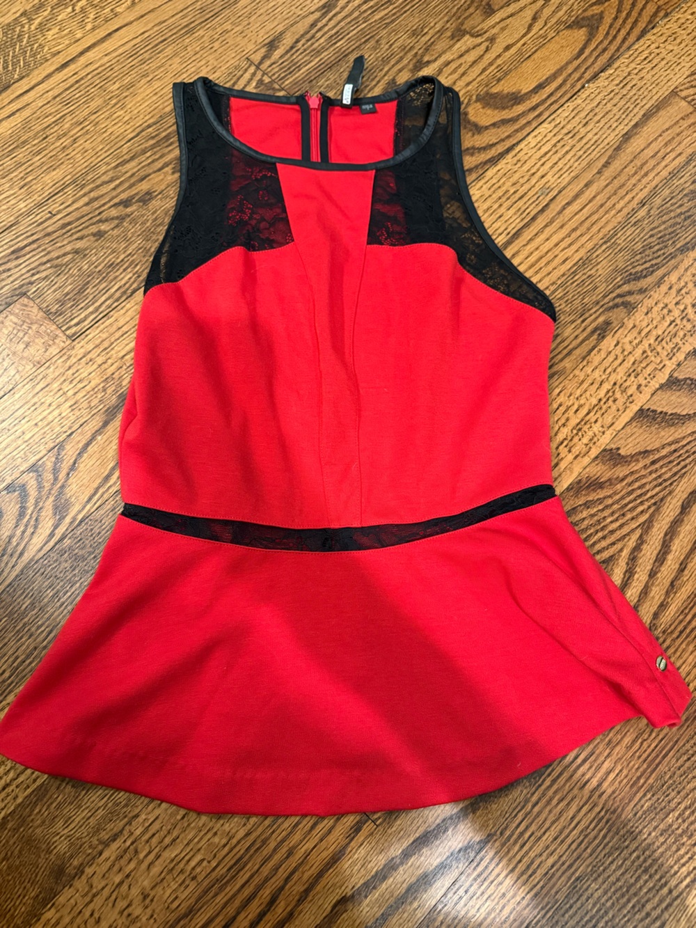 Guess Red Dress with Black Lace Trim and Zip Detail